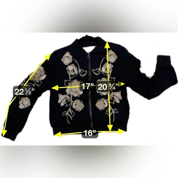 Kimchi Black Gold Floral Bomber Jacket Embroidered Boho Indie Asian Medium -Read - Picture 6 of 11